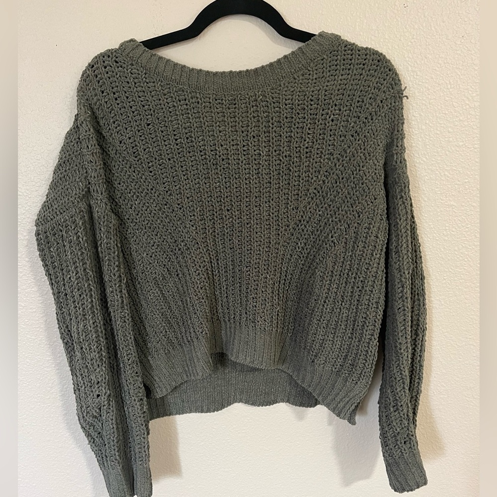 women’s over the shoulder green grandpa sweater